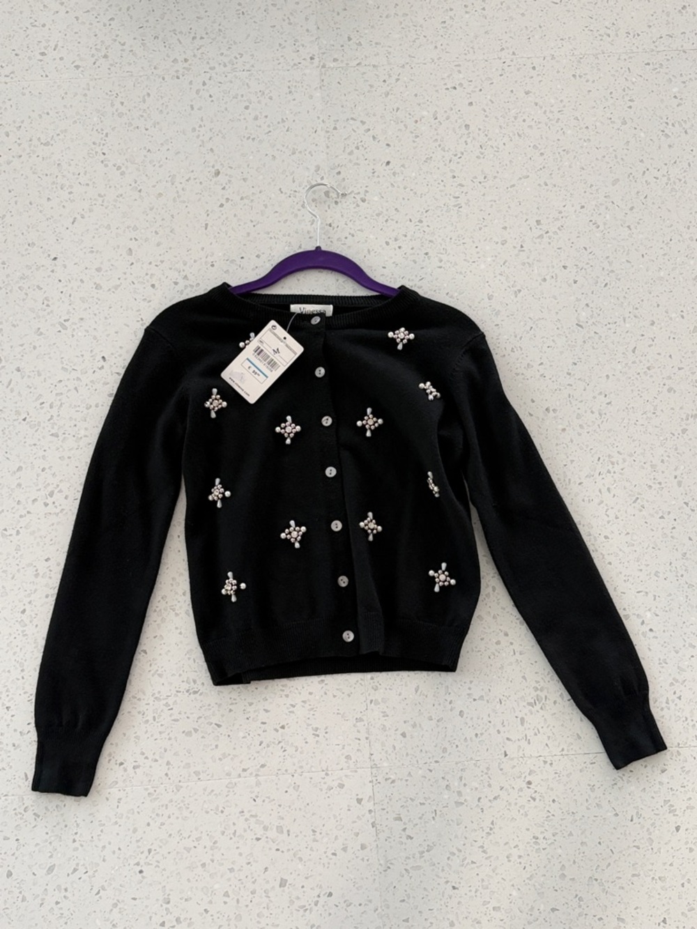 Vinessa Size M Black Pearl Accent Button-Front Cardigan NWT